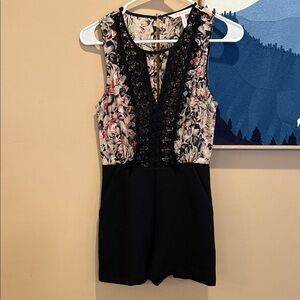 BCBG Floral and Black Lace Romper